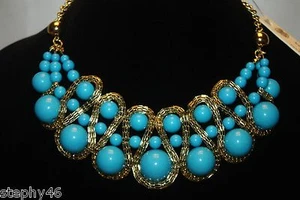 NEW! NWT! AMRITA SINGH Turquoise Resin Bead BROADWAY Statement Bib Necklace - Picture 1 of 8