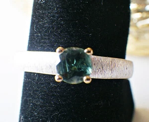 SCHMUCK-STCK RING SILBER TURMALIN NEU 58 18,5 vergoldet blau grün rund Krappe - Picture 1 of 4