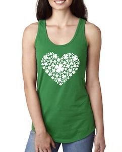 Lucky Clover Shamrock Heart St Patricks Day Ladies Racerback Tank Top - Picture 1 of 3