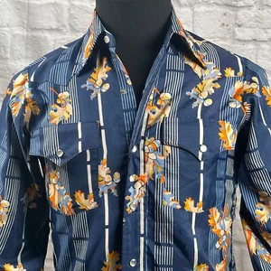 Lee Western Acorn Autumn Men's Small Long Sleeve Cowboy Shirt Extra Long Tails - Picture 1 of 11