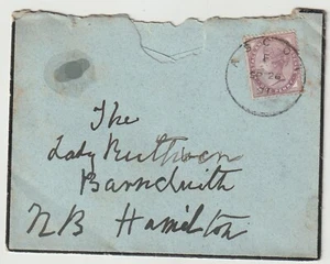 1897 EARLY ASCOT SKELETON PMK 1d LILAC MOURNING ENV TO LADY RUTHVEN AT HAMILTON - Picture 1 of 3