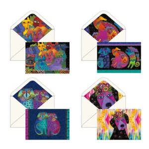 Tarjetas para perros Laurel Burch ~ 16 tarjetas en caja de recuerdo ~ 4 cada uno de los 4 diseños ~ #LB21 ~ - Imagen 1 de 2