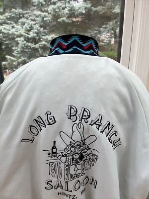 Vintage Nylon Snap Jacket Long Branch Saloon Wisconsin Southwest Aztec Trim 2XL - Image 1 of 4