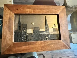 Vintage Industrial City Scape Steel Metal Work Painting Framed Rare Art - Picture 1 of 18