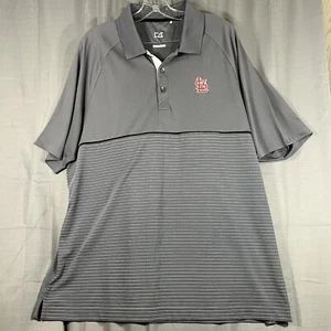 St. Louis Cardinals Golf Polo Shirt Mens XL Gray Stripe Cutter Buck CB Dry Tec - Picture 1 of 8