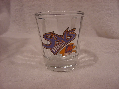 SWEET VINTAGE 1980's Phoenix Suns Beveled Glass 2 1/2 Inch Shot Glass, MINT!! Cover