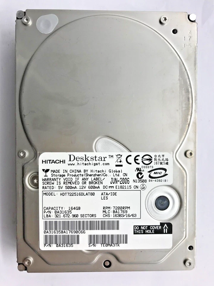 164 GB IDE DISCO RIGIDO HITACHI HDT722516DLAT recupero scheda elettronica ricamb - Immagine 1 di 1