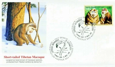 FDC Monkey Tibetan Macaque Fleetwood Endangered Species UN  Stamp - Image 1 of 2
