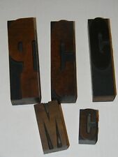 VINTAGE WOOD LETTER INK BLOCK PRINTING PRESS LETTERS LOT OF 5 WALL DECOR NICE