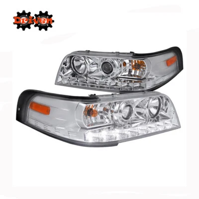 98-11 Ford Crown Victoria Chrome Projector Headlights Corner Signal 1PC +LED DRL - Image 1 of 3