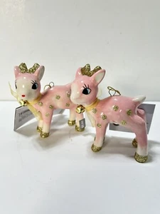 2er Set Target Wondershop Rosa & Gold Hirsch Keramik Weihnachtsschmuck Retro NEU - Bild 1 von 3