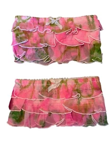 Vtg Womens ruffle pink green Thigh garters Oleg Cassini Peter Pan Set of 2 S MCM - Picture 1 of 13