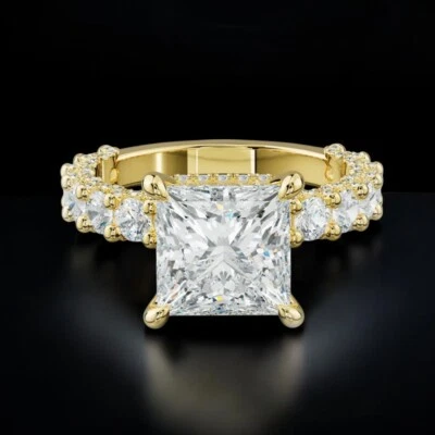 Solid 14k Yellow Gold Engagement Ring 4.50 Ct IGI Lab Grown Princess Cut Diamond - Image 1 of 4