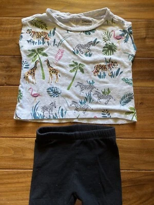 Gymboree Heather Grey Safari Animal Shirt & Solid Black Biker Shorts 12-18M Set - Image 1 of 4