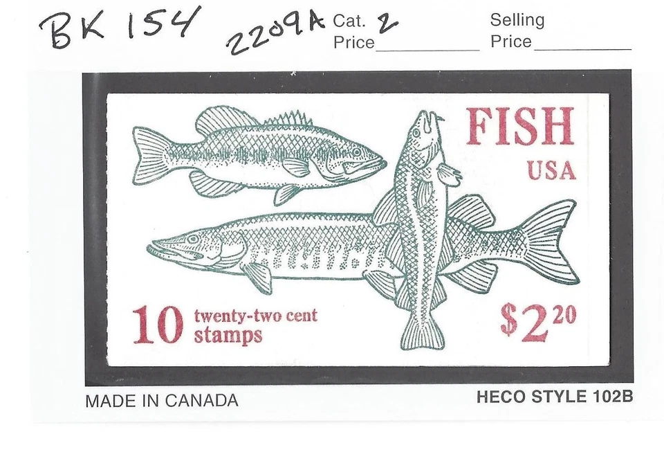 US Scott # 2209a (2)  BK154 Complete 1988 Fish Booklet - Image 1 of 1
