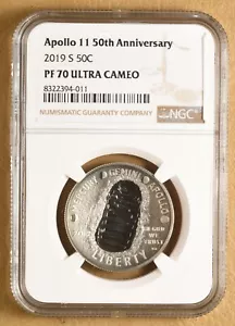 2019 S Apollo 11 50th Anniversar Commemorative Half Dollar NGC PF 70 Ultra Cameo - Picture 1 of 2