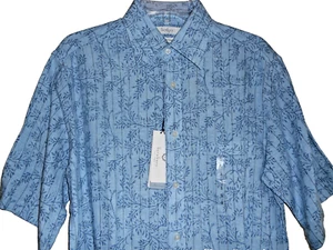 NWT TURNBURY Blue 100% Linen Short Sleeves Pin-Stripe Print Shirt Sz S - Picture 1 of 3