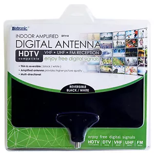 Digital 15 dB verstärkte flache TV-Antenne für Innenbereich HDTV DTV UHF VHF FM schwarz & weiß - Bild 1 von 11