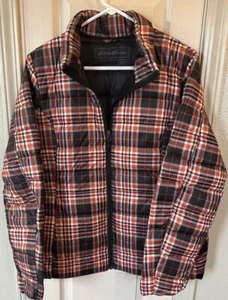 Eddie Bauer Puffer Jacket Womens XL Red Plaid Goose Down Feather Filled EB600 - Picture 1 of 4