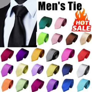 Men's Tie Plain Ties Satin Solid Color Skinny Tie/Party Wedding Formal Necktie - Picture 1 of 48