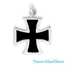 Black Enamel Maltese Templar Cross Pattee 925 Sterling Silver Charm MADE IN USA