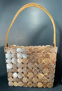 Cartera de mano con cuentas de coco natural marrón moteado Texas EE. UU. Just Nutts Co - Imagen 1 de 10