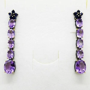 Oval Amethyst Saphir Ohrhänger Ohrstecker 925 Silber 585 Bicolor vergoldet - Bild 1 von 4