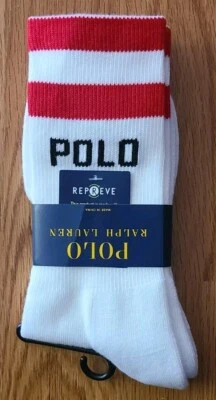 Calcetines POLO Ralph Lauren REPREVE para mujer (1 par) blancos con rayas rojas nuevos con etiquetas Foto 1 de 2