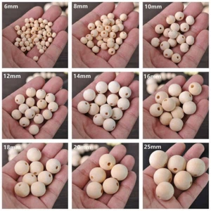 250PCS Unfinished Natural Wood Beads Smooth Round Big Wooden Loose Spacers USA - Picture 1 of 17