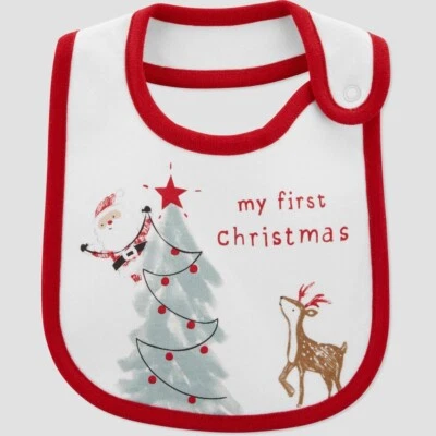 Carter's Just One You® Baby 'First Christmas Bib' - White/Red  teething cloth - Image 1 of 3
