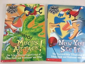 SET OF 2 MAD SCIENCE SCHOLASTIC BOOKS MUCUS ATTACK! AND NOW YOU SEE IT PAPERBACK - Imagen 1 de 5