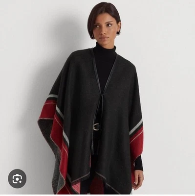 Lauren Ralph Lauren искусственной кожи отделки кисточки Ruana пончо конный черный новый - Изображение 1 из 4