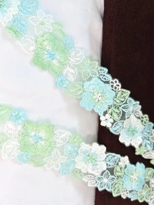 14 Yds Green Japanese Embroidery Trim/ Chikazawa Lace/Craft/ Decorations/ Flower - Picture 1 of 6
