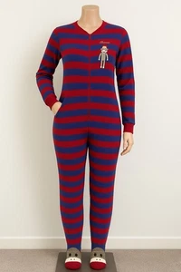NICK & NORA Sock Monkey Einteiler Pyjama Nachtwäsche Fuß Erwachsene Small Full Zip - Bild 1 von 13