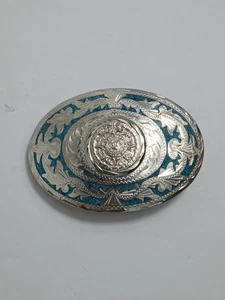 Hebilla de cinturón vintage mexicana aplastada turquesa plata calendario azteca firmada - Imagen 1 de 11