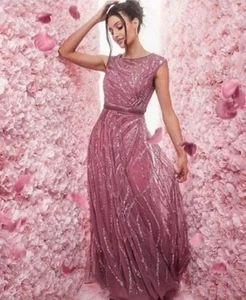NWT Mac Duggal 5445 Pink Cap Sleeve Sequin Embellished Evening Gown Size 8 - Picture 1 of 10