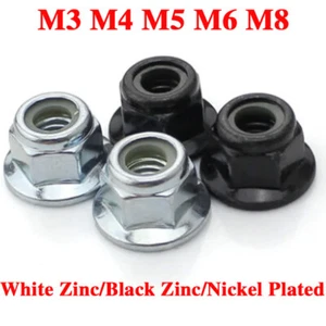 Flanged Nyloc Nuts Flange Nylon Insert Locking Nut Zinc Plated M3 M4 M5 M6 M8 - Picture 1 of 26