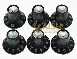 12x Guitar AMP Knob Amplifier Skirted Knobs Black w/ Silver Cap for Fender - Picture 1 of 3