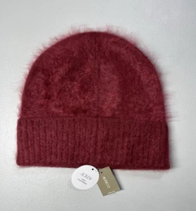 J Crew Brushed Cashmere Beanie Hat Burgundy Red Cozy Soft Luxe One Size - Picture 1 of 6
