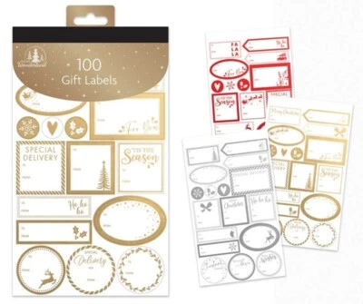 WONDERLAND 100Pcs Christmas Labels Stickers Xmas Present Gift Tags Christmas Self Adhesive