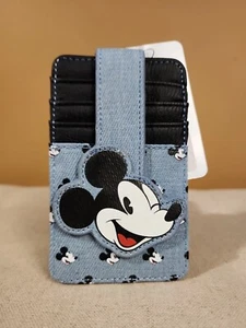 Disney Mickey Mouse Denim Jean Blue Cardholder ID Holder Wallet NEW - Picture 1 of 12