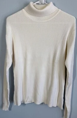 VTG Yarnworks Ribbed Turtleneck Sweater Womens Large Ivory Classic Minimalist - Image 1 of 4