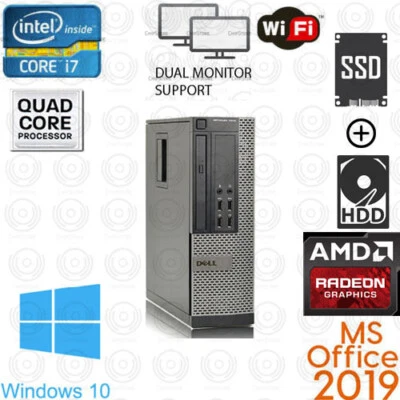Fast DELL Desktop Computer PC DVD Core i7 3.4 GHZ SSD OFFICE 2019 ATI Radeon 1GB - Image 1 of 2