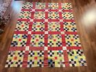 Vintage nine Patch Floral Quilt Top Very graphic and colorful 62x78 chartreuse