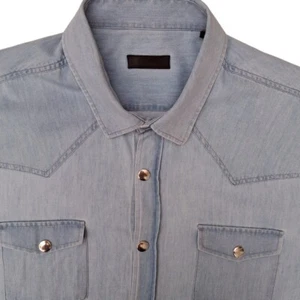 PRADA Shirt Mens 17.5 XL Light Blue Denim Look POPPERS - Picture 1 of 11