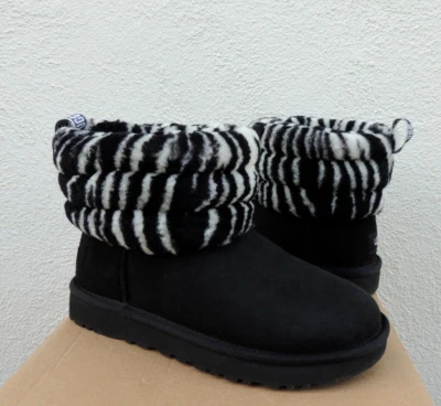 UGG FLUFF MINI QUILTED ZEBRA SUEDE/ SHEEPSKIN BOOTS, WOMEN US 7/ EUR 38 ~ NEW - Image 1 of 4