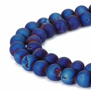 Cuentas redondas mate de ágata druzy recubiertas de azul 6 mm 8 mm 10 mm 12 mm 15,5" hilo - Imagen 1 de 1