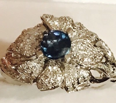 Anillo de oro macizo de 14 k con zafiro natural y diamantes reales de 1,56 quilates Foto 1 de 4