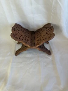 Vintage Wood Leaf Book Holder Folding Bible Cookbook Stand Hand Carved 💕 - Picture 1 of 8