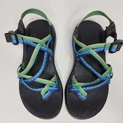 Zapatos Chacos Yampa River Doble Correa Azul Verde Para Mujer 8 Puntera Lazo Vibram Suelas Foto 1 de 4
